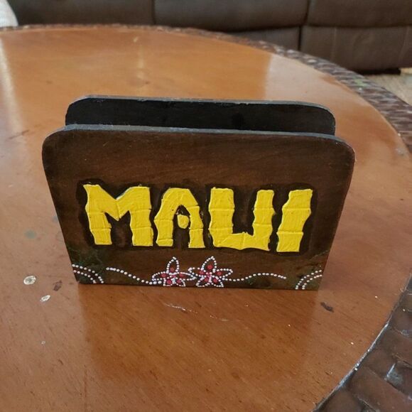 ALOHA MAUI wooden napkin holder handcrafted - Picture 2 of 5